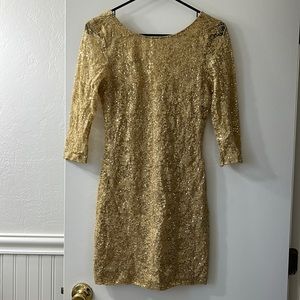 Gold lace sequin body con dress New Year’s Eve party dress